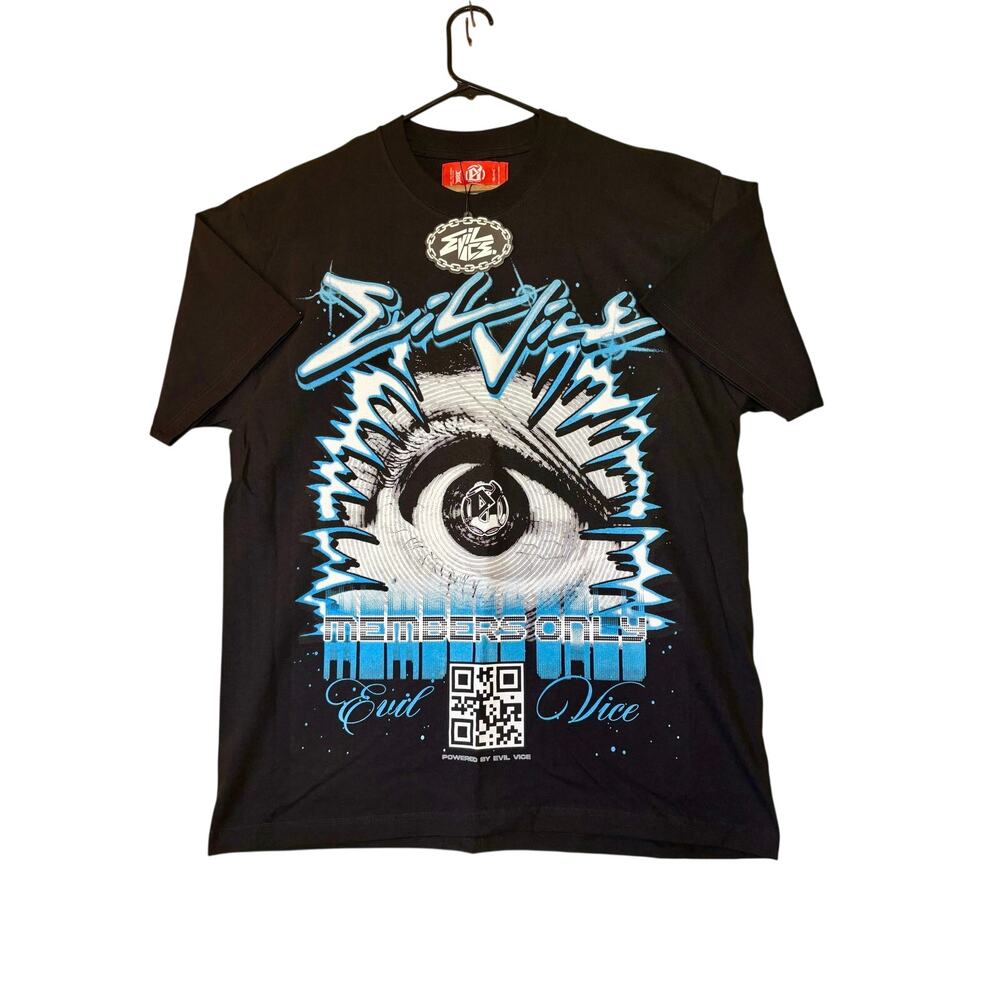 NWT Sz. XL - Men's Evil Vice "Members Only" Tee, Blk/Wht/Blu